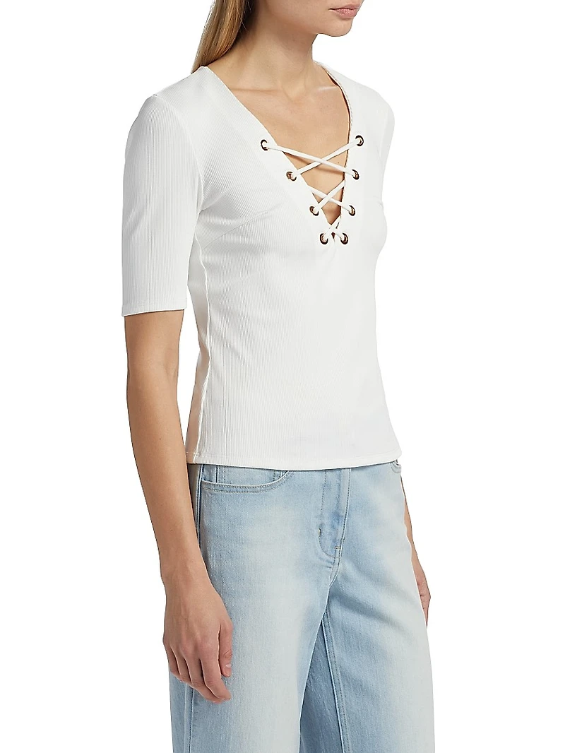 Ren Linen-Blend Lace-Up T-Shirt