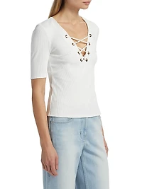 Ren Linen-Blend Lace-Up T-Shirt