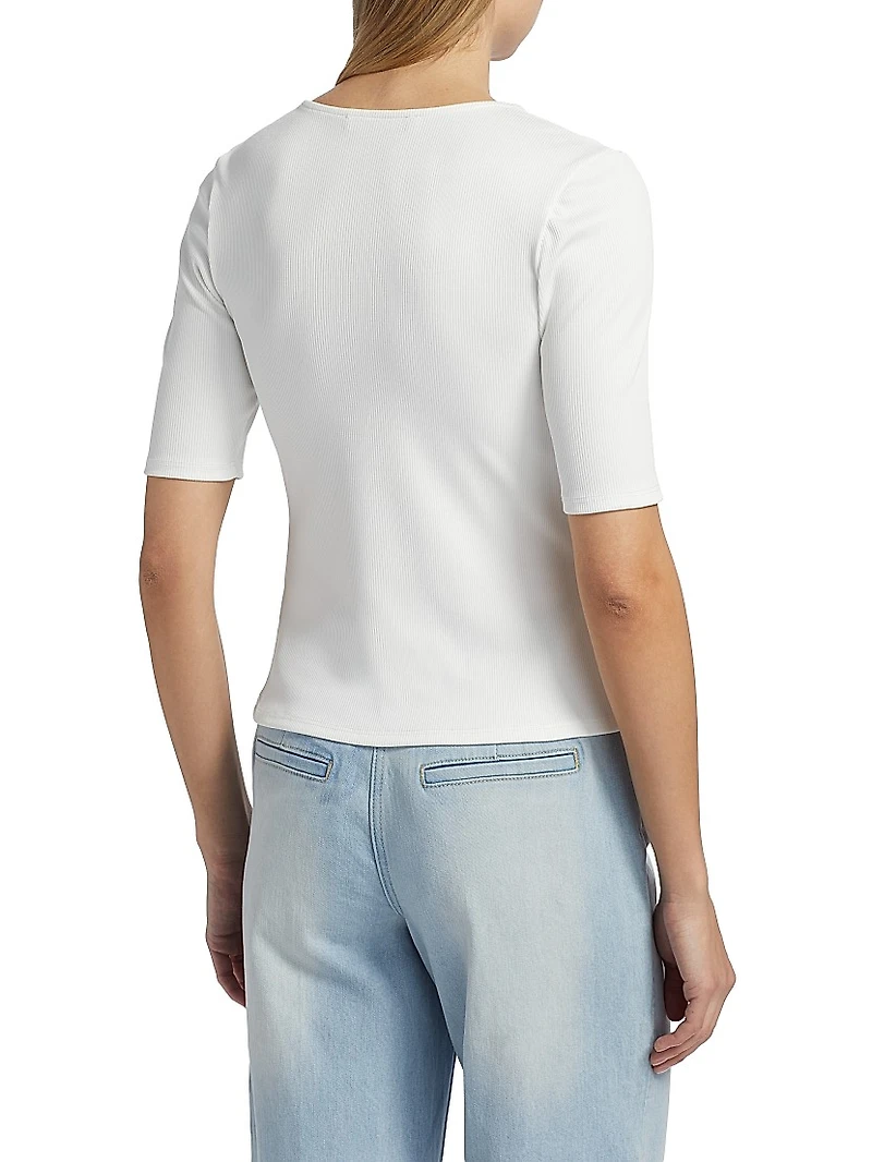 Ren Linen-Blend Lace-Up T-Shirt