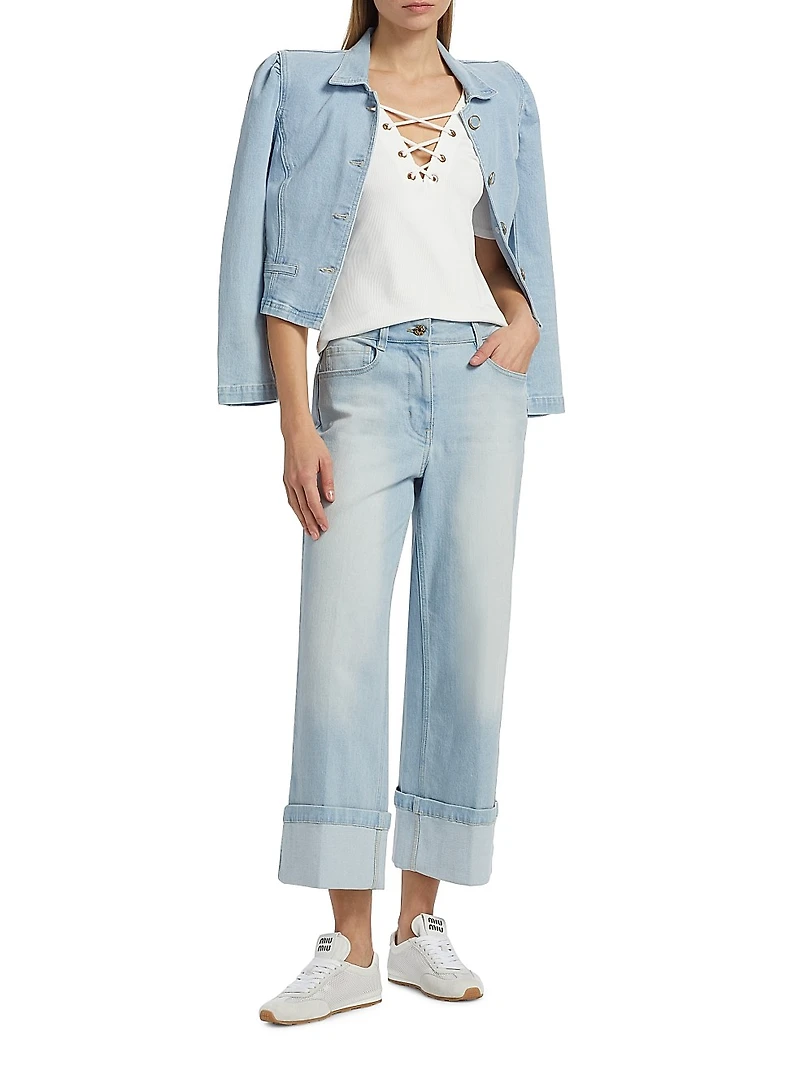 Ren Linen-Blend Lace-Up T-Shirt