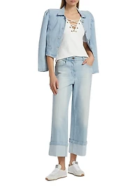 Ren Linen-Blend Lace-Up T-Shirt