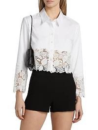 Issa Poplin-Lace Cropped Shirt