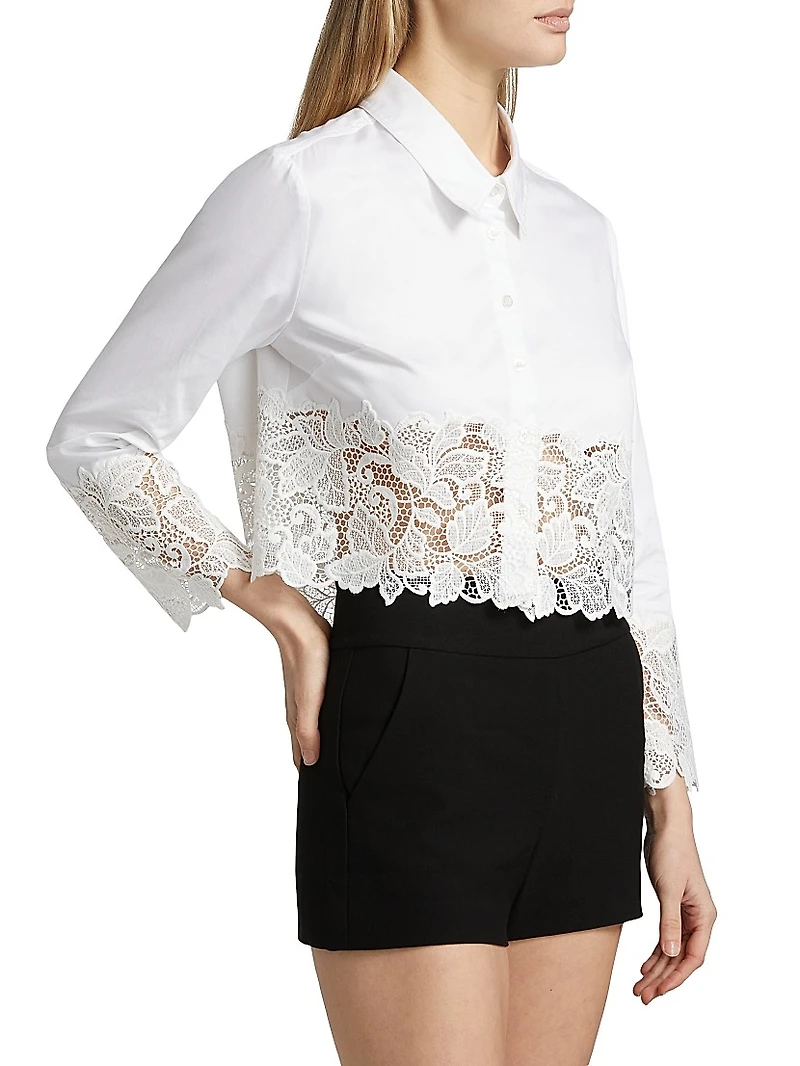 Issa Poplin-Lace Cropped Shirt