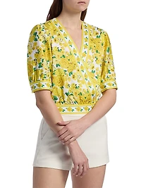 Rema Floral Cotton Poplin Wrap Blouse