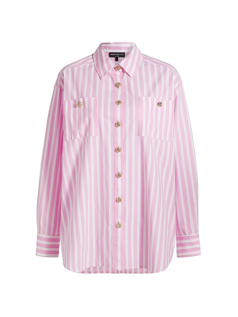 Meggy Striped Poplin Button-Front Shirt