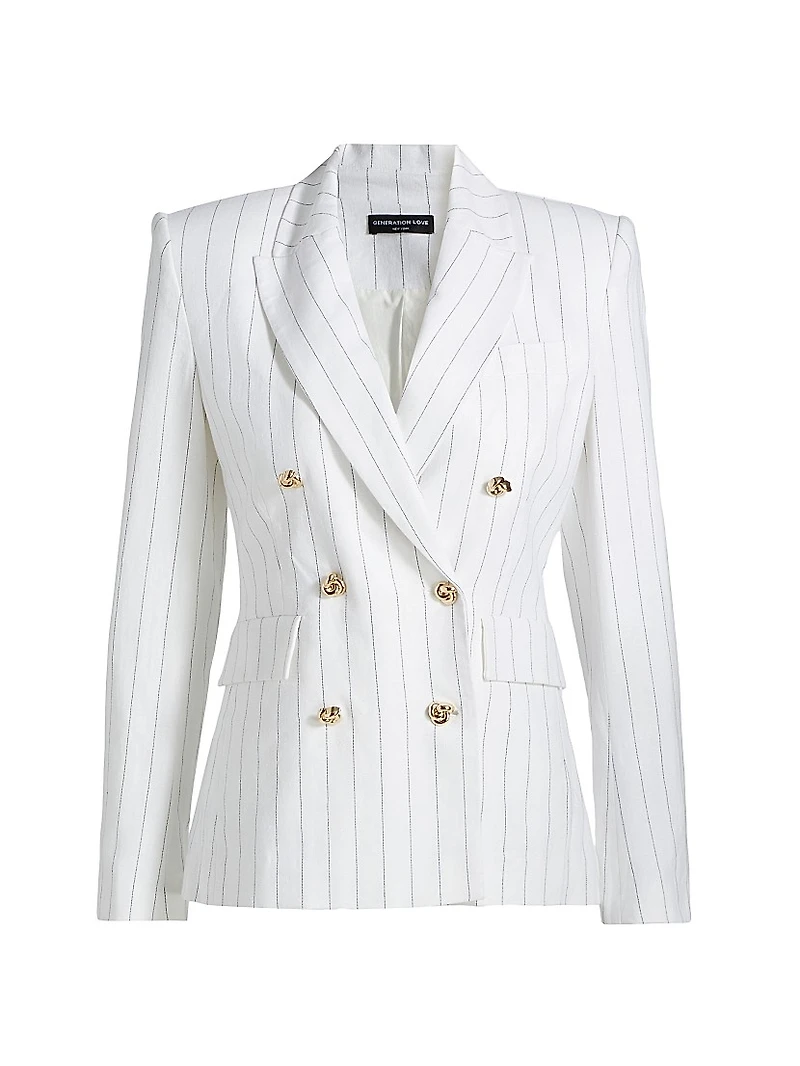 Arielle Pinstriped Linen-Blend Double-Breasted Blazer