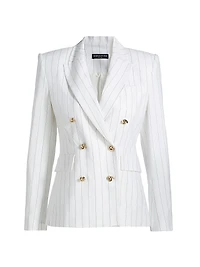 Arielle Pinstriped Linen-Blend Double-Breasted Blazer