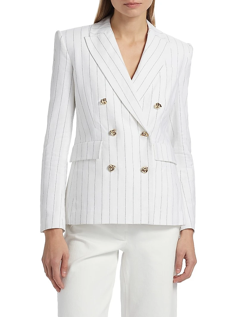 Arielle Pinstriped Linen-Blend Double-Breasted Blazer