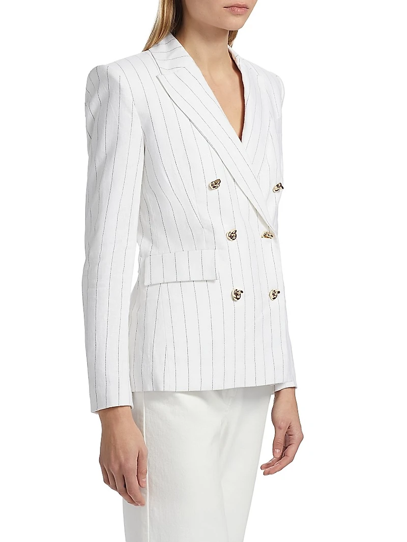 Arielle Pinstriped Linen-Blend Double-Breasted Blazer