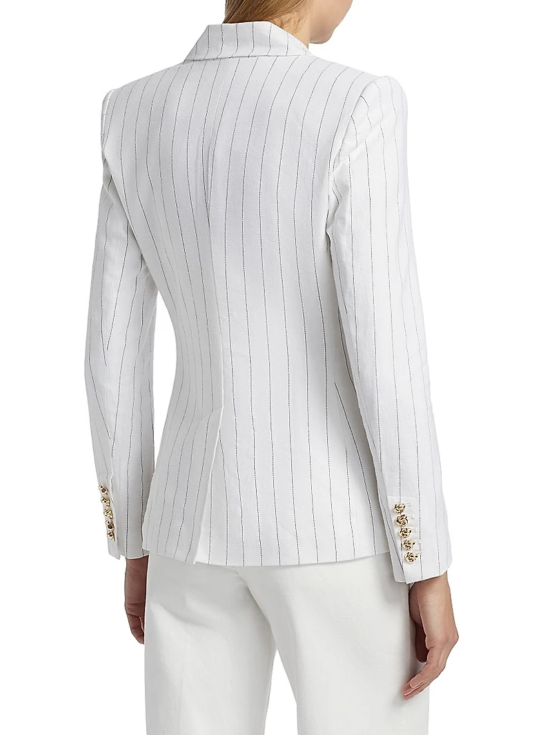 Arielle Pinstriped Linen-Blend Double-Breasted Blazer