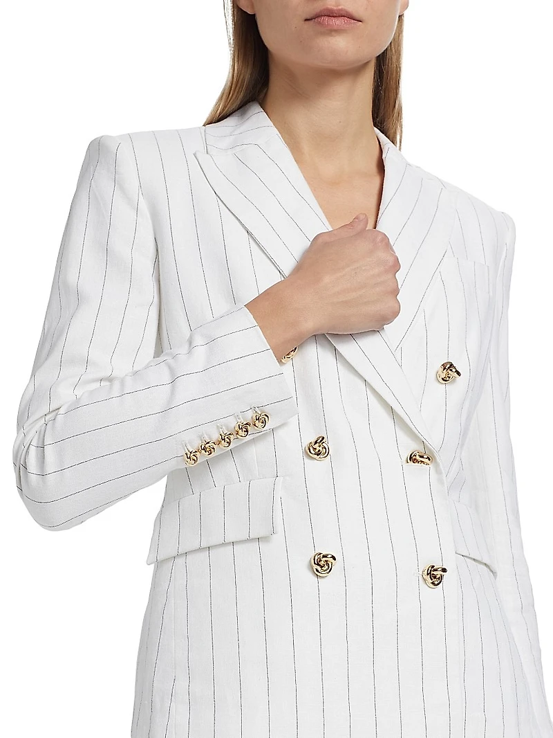 Arielle Pinstriped Linen-Blend Double-Breasted Blazer