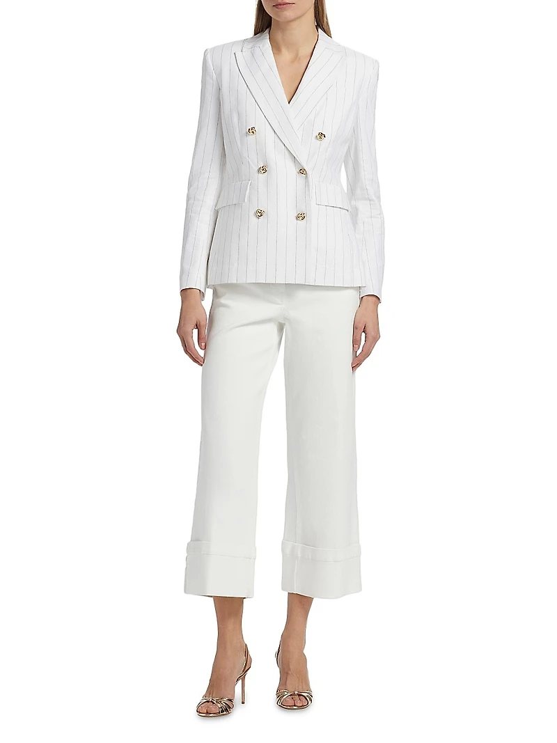 Arielle Pinstriped Linen-Blend Double-Breasted Blazer