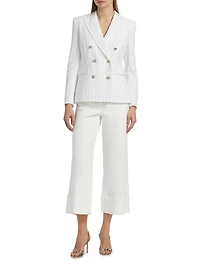 Arielle Pinstriped Linen-Blend Double-Breasted Blazer