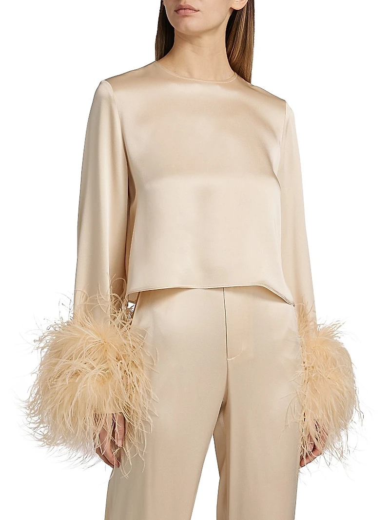 Feather Cuff Satin Top