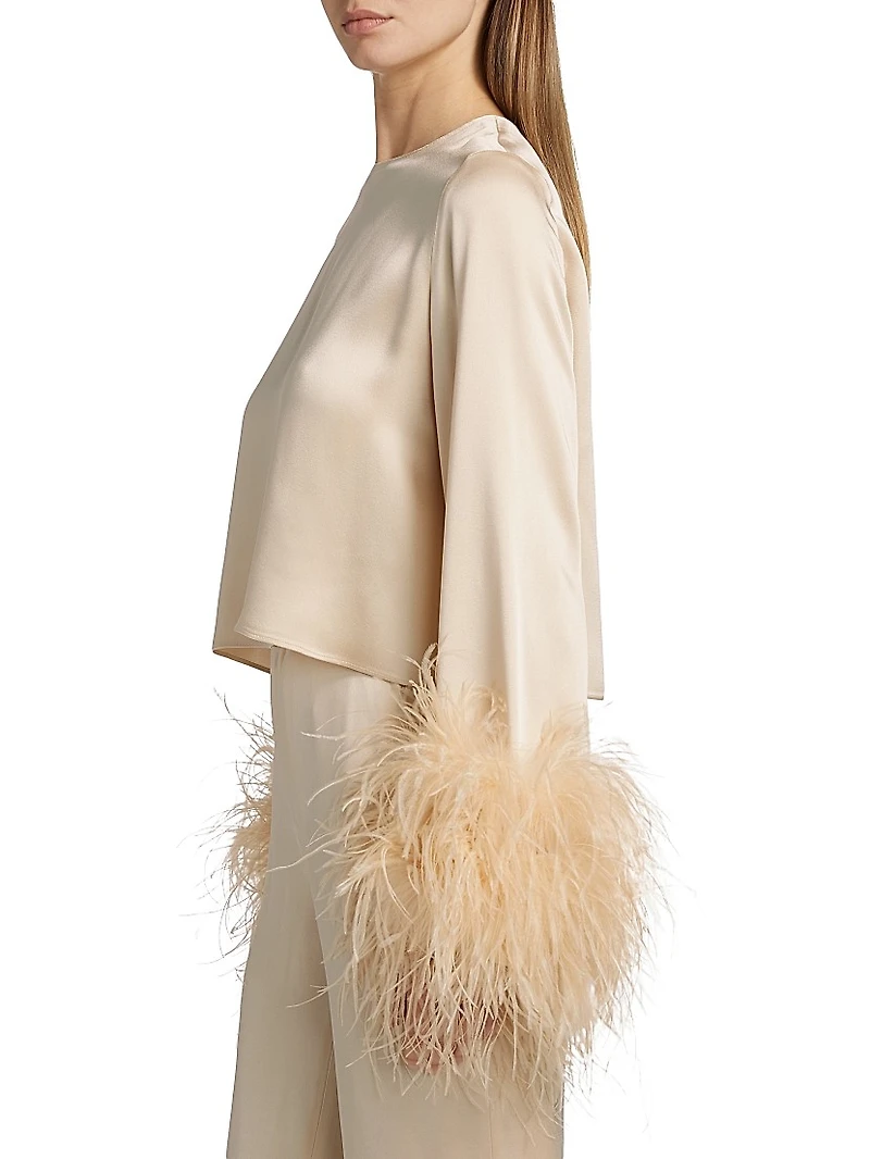 Feather Cuff Satin Top