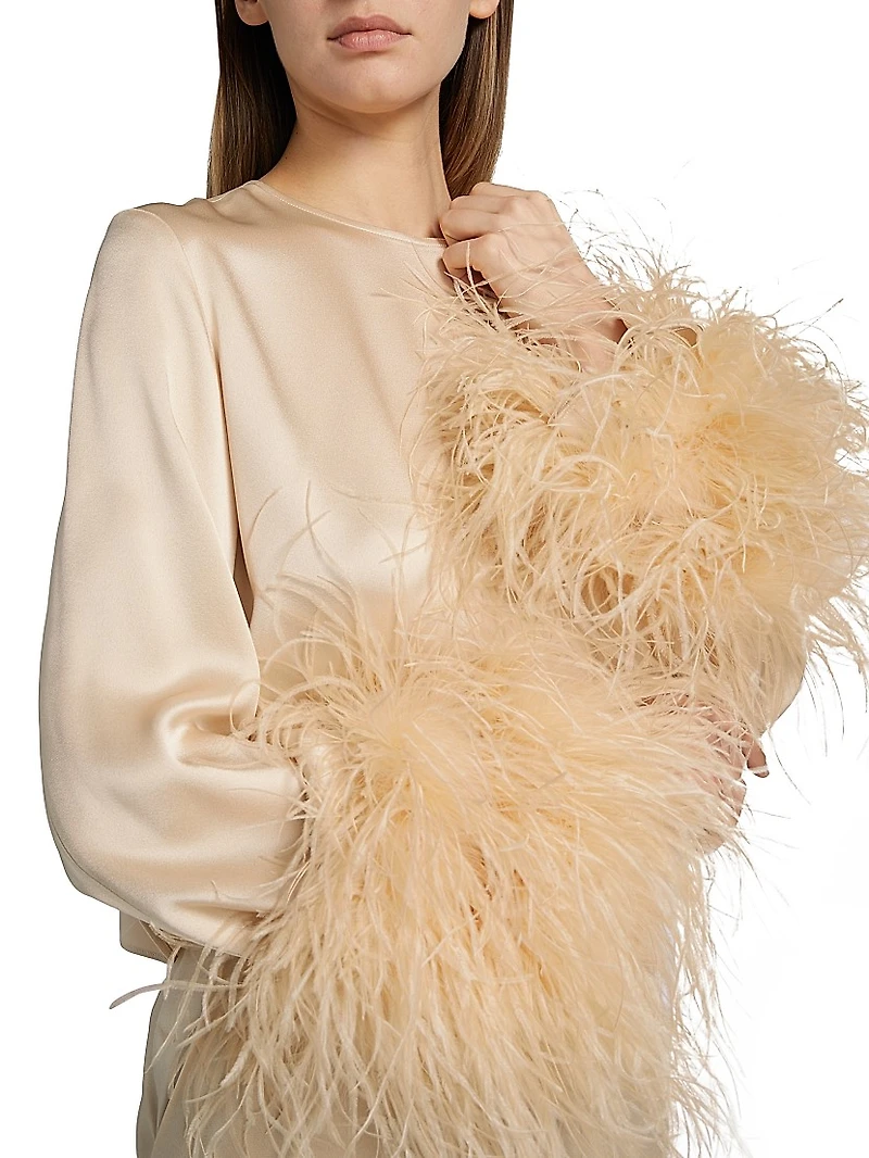 Feather Cuff Satin Top