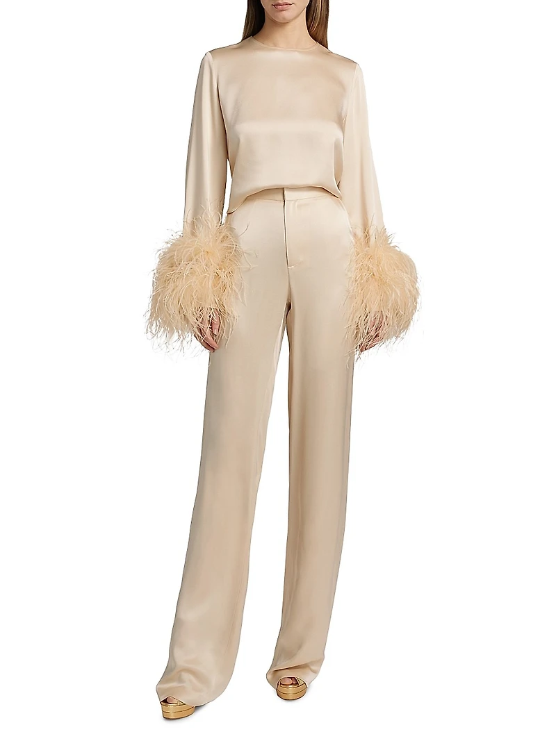 Feather Cuff Satin Top