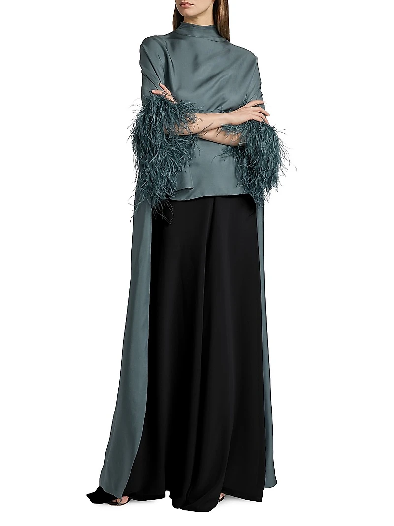 Feather-Trimmed Silk Twill High-Low Top