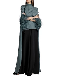 Feather-Trimmed Silk Twill High-Low Top