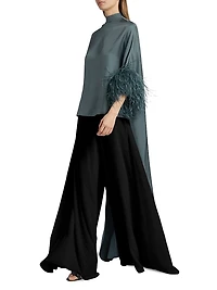 Feather-Trimmed Silk Twill High-Low Top