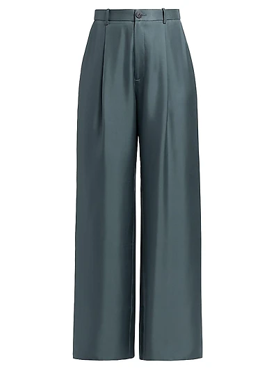 Silk Twill Pleated Wide-Leg Pants