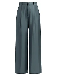Silk Twill Pleated Wide-Leg Pants