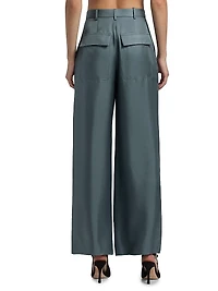 Silk Twill Pleated Wide-Leg Pants