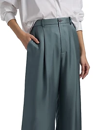 Silk Twill Pleated Wide-Leg Pants
