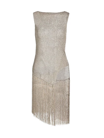 Metallic Netting Asymmetrical Fringe Top