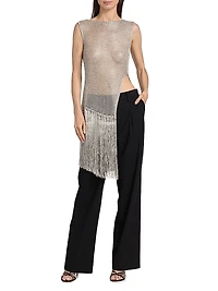Metallic Netting Asymmetrical Fringe Top