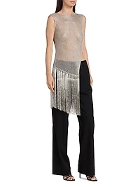 Metallic Netting Asymmetrical Fringe Top