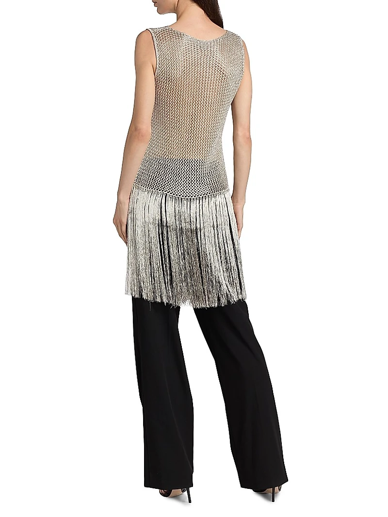 Metallic Netting Asymmetrical Fringe Top