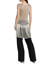 Metallic Netting Asymmetrical Fringe Top