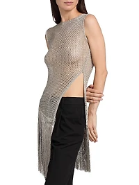 Metallic Netting Asymmetrical Fringe Top