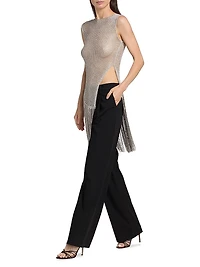 Metallic Netting Asymmetrical Fringe Top