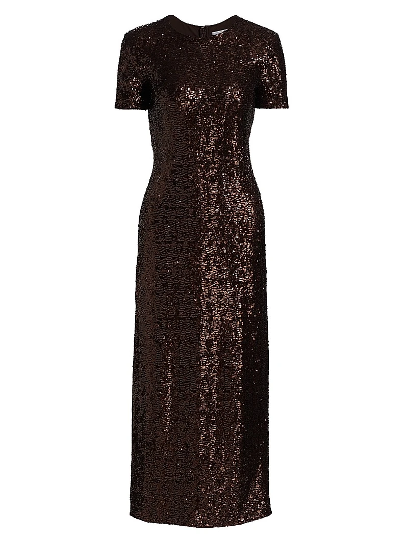 Stretch Sequined Short-Sleeve Midi-Dress