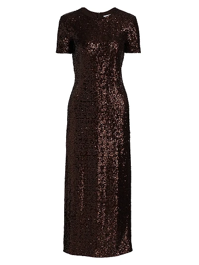 Stretch Sequined Short-Sleeve Midi-Dress