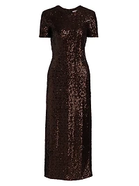 Stretch Sequined Short-Sleeve Midi-Dress