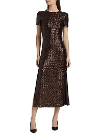 Stretch Sequined Short-Sleeve Midi-Dress