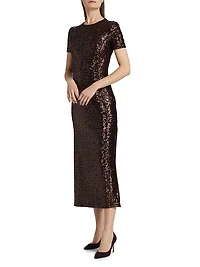 Stretch Sequined Short-Sleeve Midi-Dress