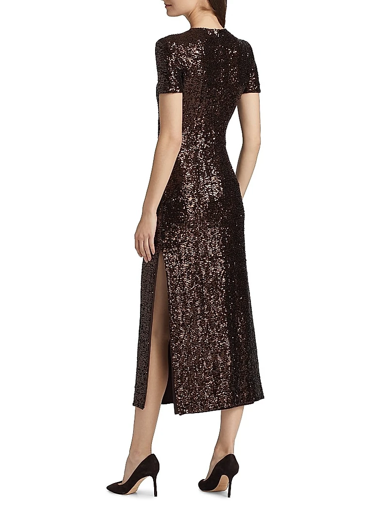 Stretch Sequined Short-Sleeve Midi-Dress
