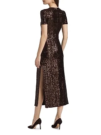 Stretch Sequined Short-Sleeve Midi-Dress