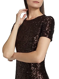 Stretch Sequined Short-Sleeve Midi-Dress