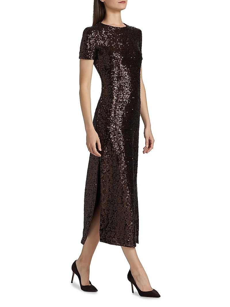 Stretch Sequined Short-Sleeve Midi-Dress