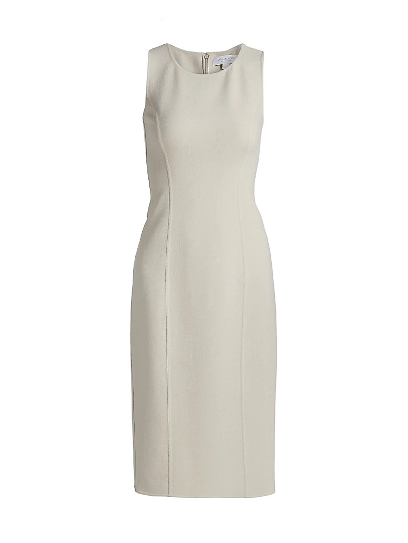 Virgin Wool-Blend Crewneck Sheath Midi-Dress