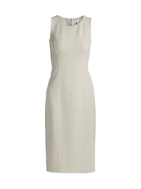 Virgin Wool-Blend Crewneck Sheath Midi-Dress