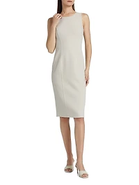Virgin Wool-Blend Crewneck Sheath Midi-Dress