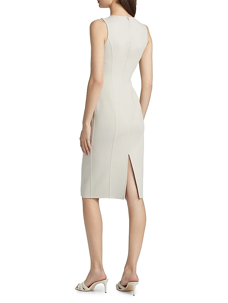 Virgin Wool-Blend Crewneck Sheath Midi-Dress