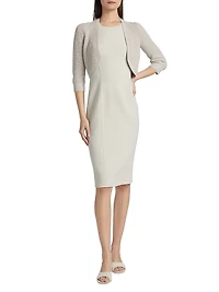 Virgin Wool-Blend Crewneck Sheath Midi-Dress