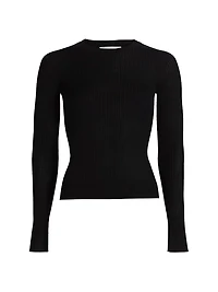 Merino Wool Rib-Knit Crewneck Sweater